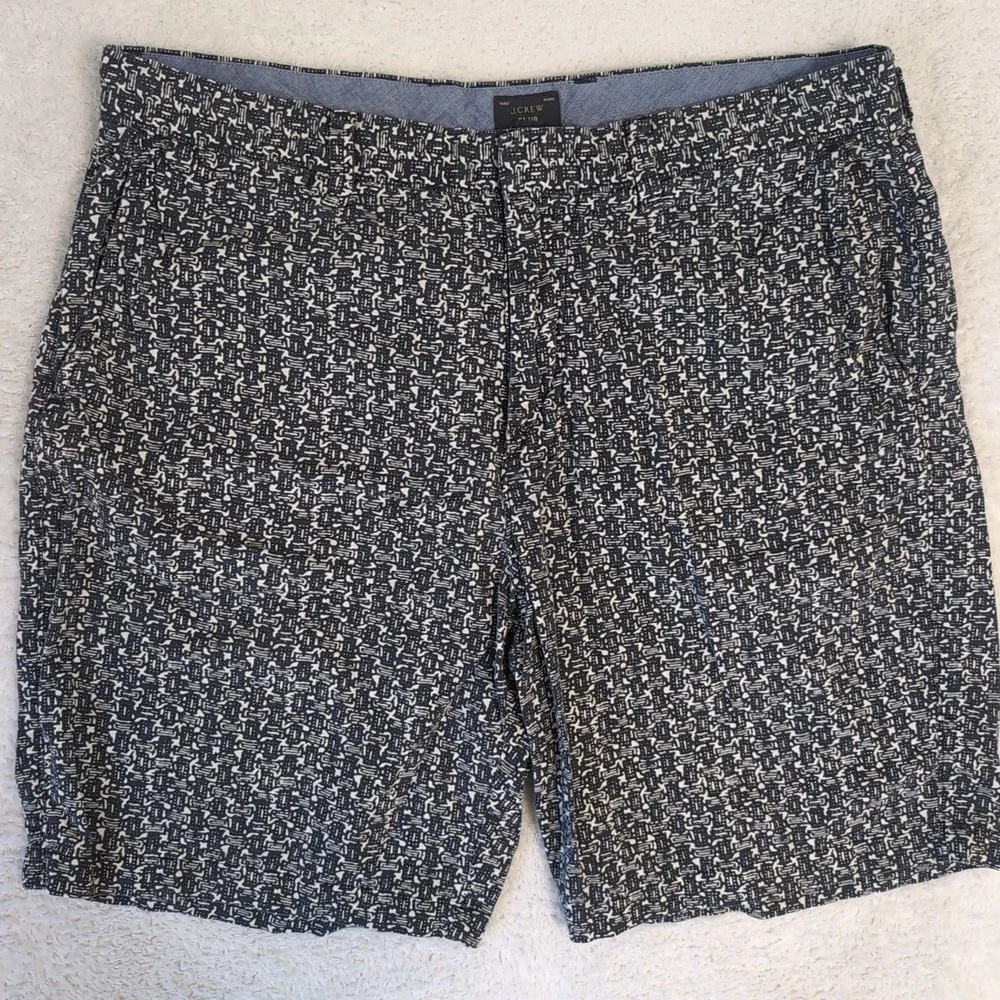 J Crew Club Shorts Mens 34x9 Black Geometric Pattern Cotton‎ Chino
